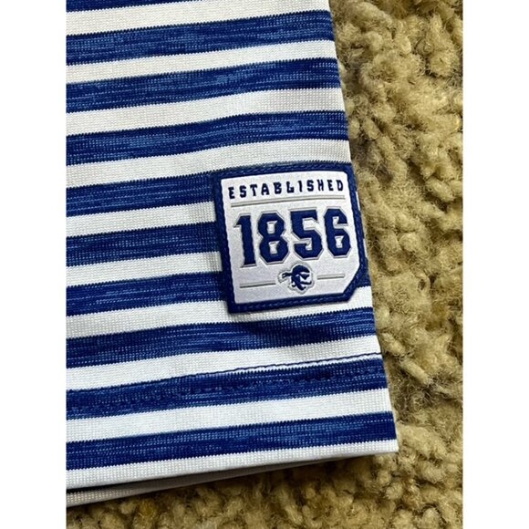 Seton Hall Pirates Under Armour Blue Stripe Polo Shirt Size Large Loose EUC - Picture 4 of 5